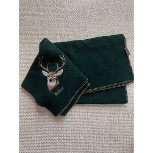Woolrich Wool Blanket Green Buck Deer Embroidered‎ Whipstitch USA vintage throw
